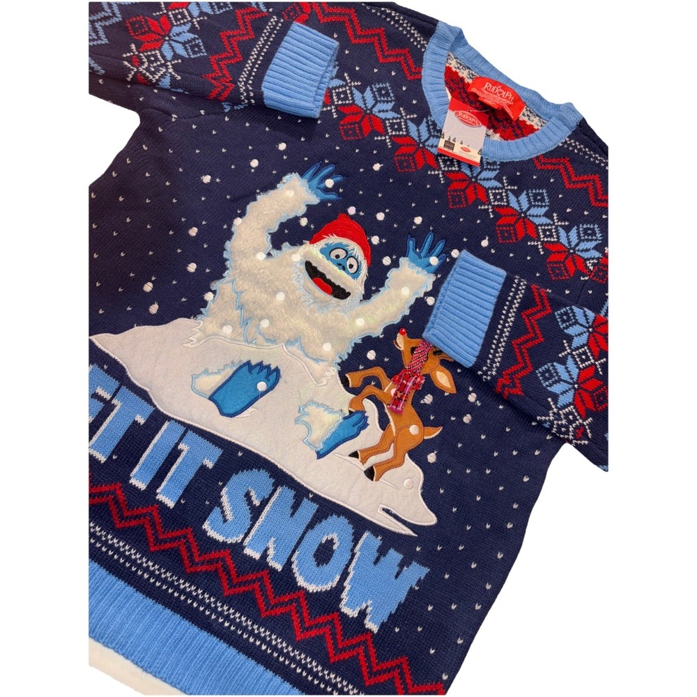 Rudolph Red Nose Reindeer Abominable Snowman Christmas Sweater Men's LARGE